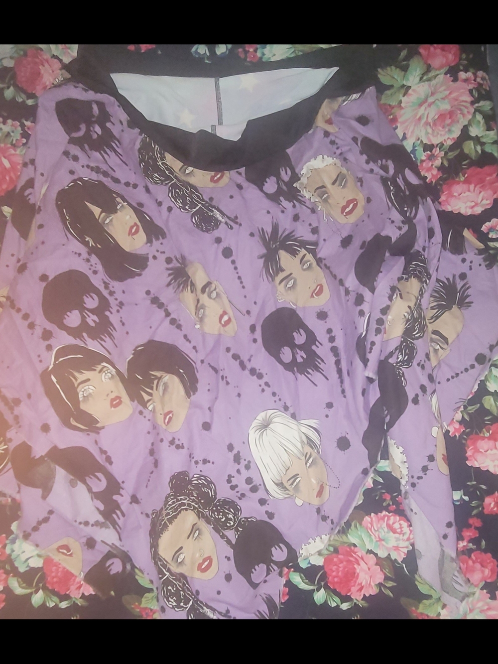 Purple 'Punk Chick 'Graphic Face Print Assymetrical Skort